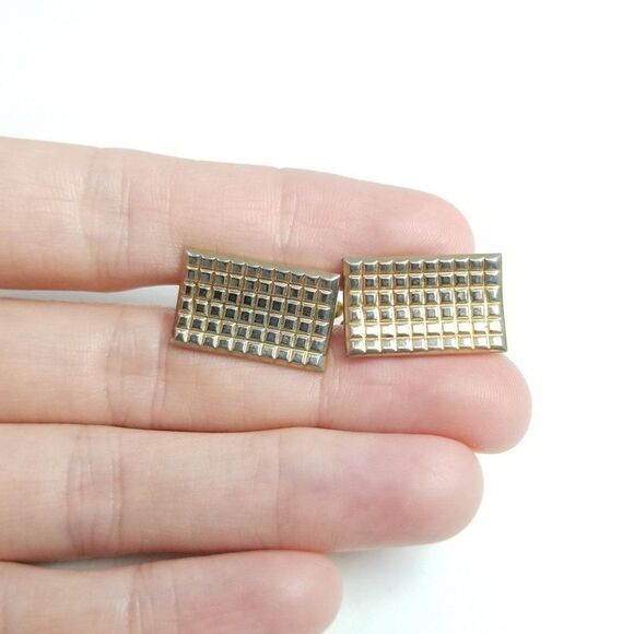 Vintage Cufflinks, Gold Tone Textured Rectangle, Classic Minimal Design, Estate - Picture 2 of 6